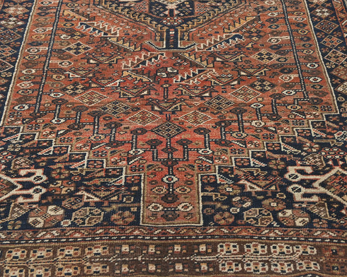 5x8 Vintage Terracotta Persian Style Hand Knotted Low Pile Wool Area Rug